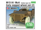 M151A1 Mutt Jeep Early Sagged Wheel set (2) (for Academy/Tamiya 1/35)
